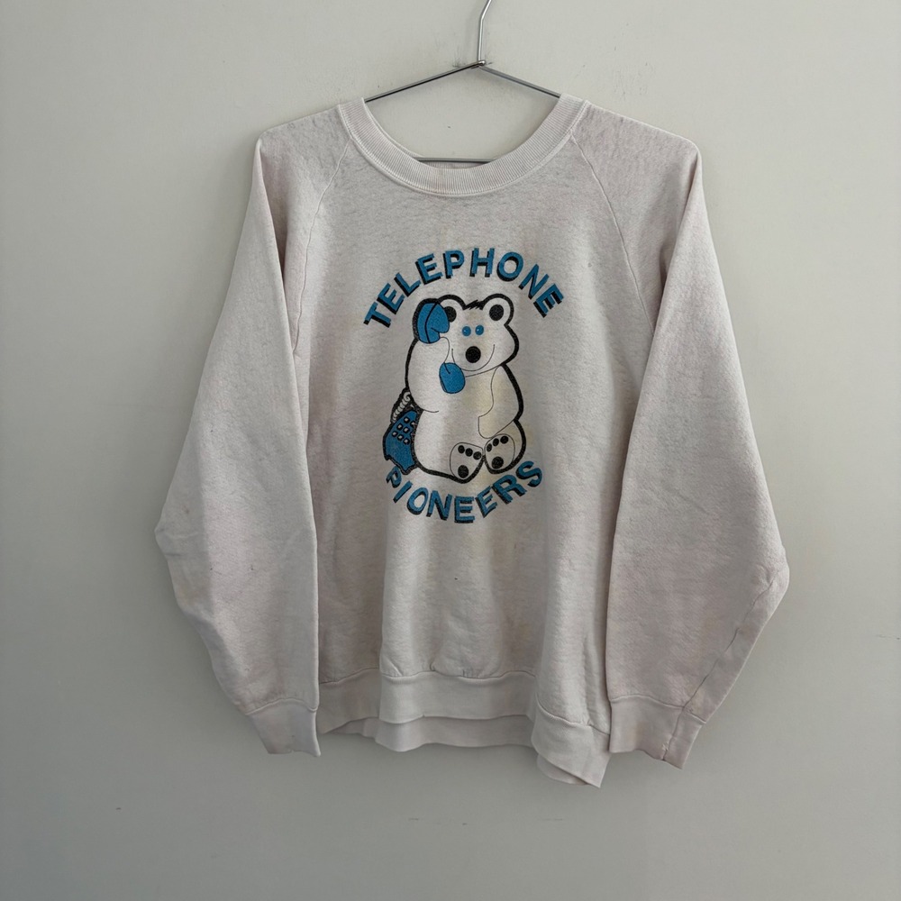 Vintage Fruit of the Loom Telephone Pioneers Bear Sweatshirt XL White